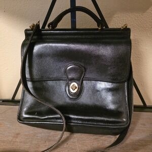 Vintage Coach Willis Black Leather Turnlock Satchel Crossbody Bag 9927